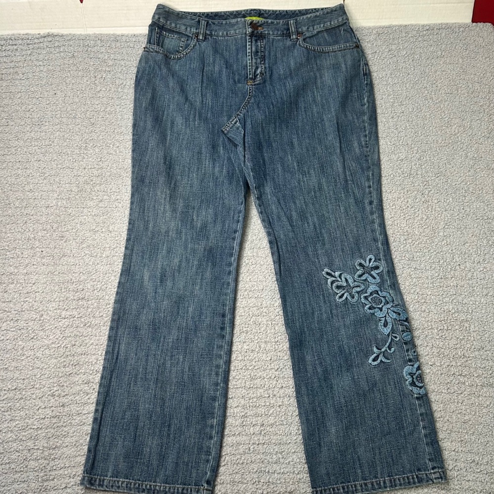 Sigrid Olsen Jeans Floral Embroidered 10P‎ Blue Coastal Grandma Y2K Boho Denim